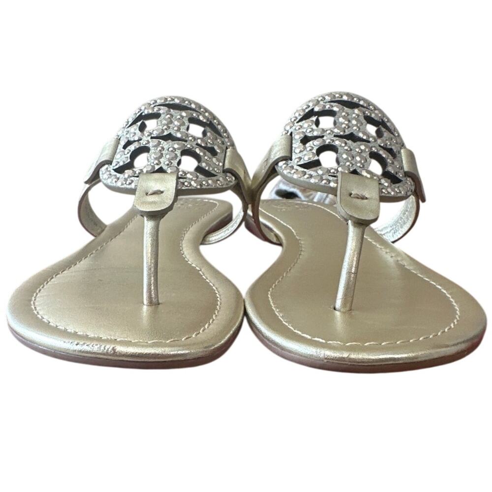 Tory Burch Miller Embellished Sandals Spark Gold 7.5 Metallic Thong - Picture 4 of 12